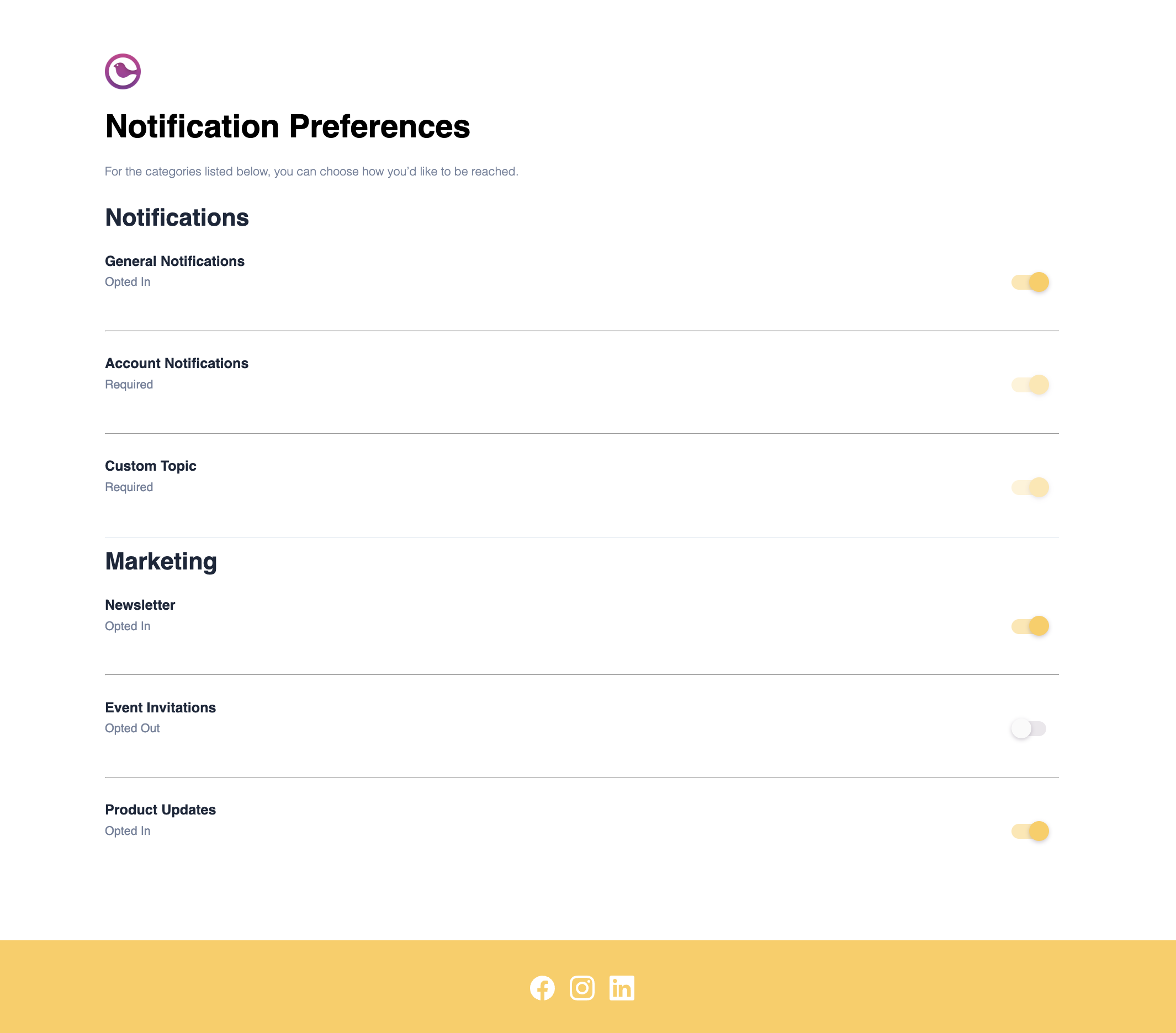Hosted preference center preview