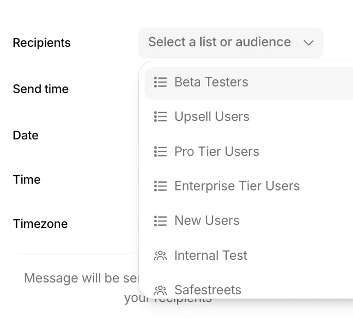 Broadcast Recipients Dropdown Broadcast Recipients Dropdown