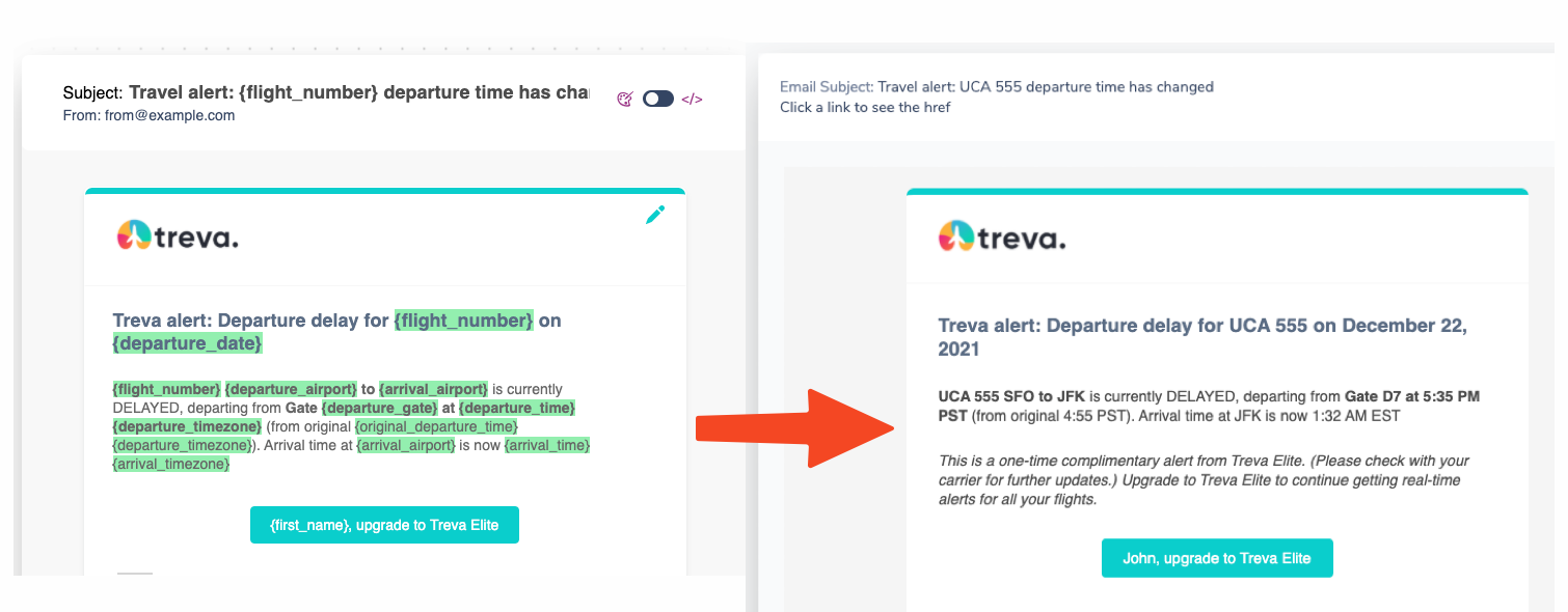 Example of Variable Replacement in Rendered Preview