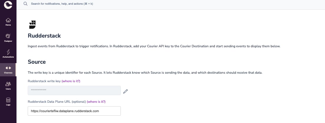 Courier RudderStack Source Config