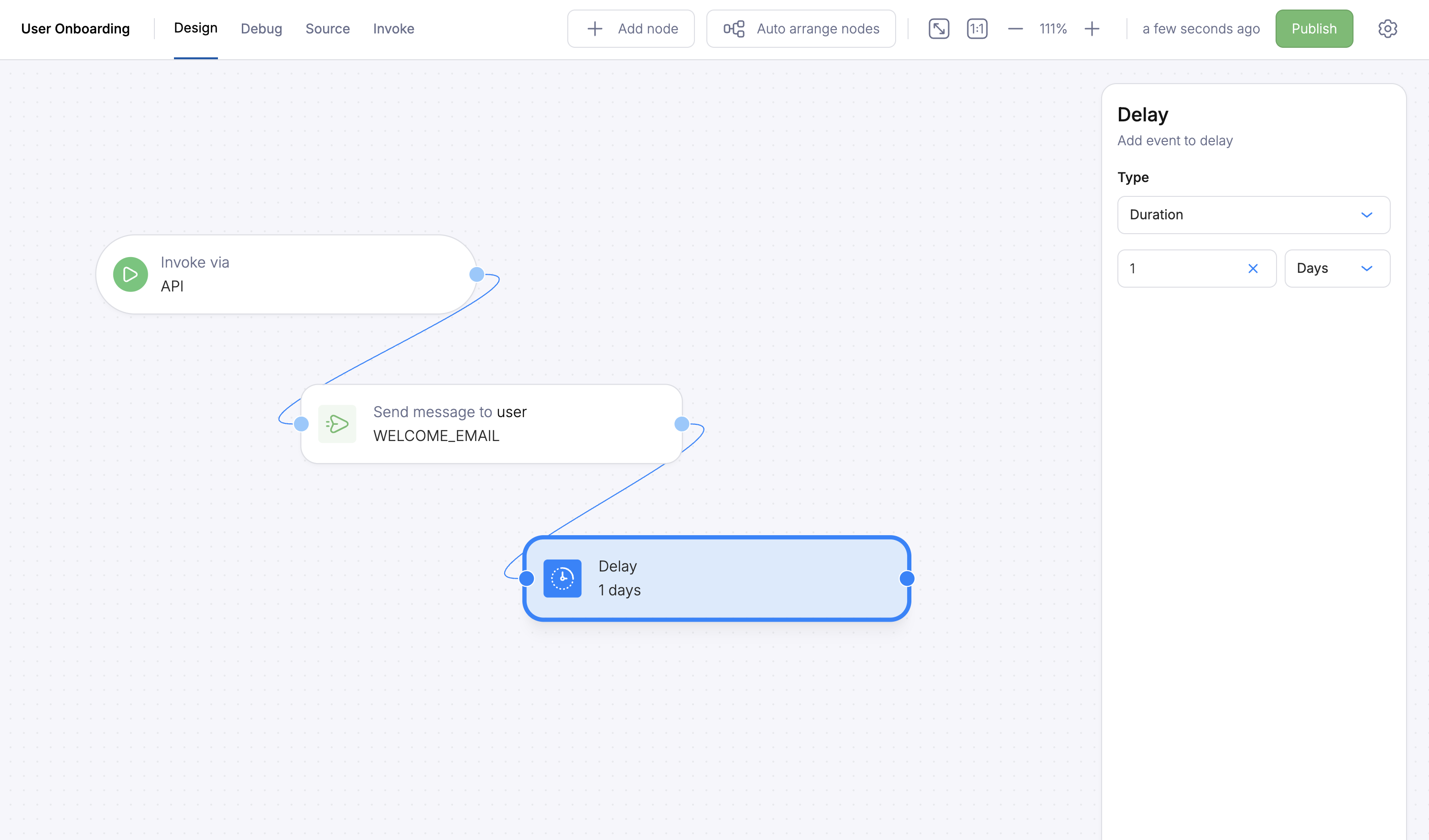 Delay node configured for 1 day