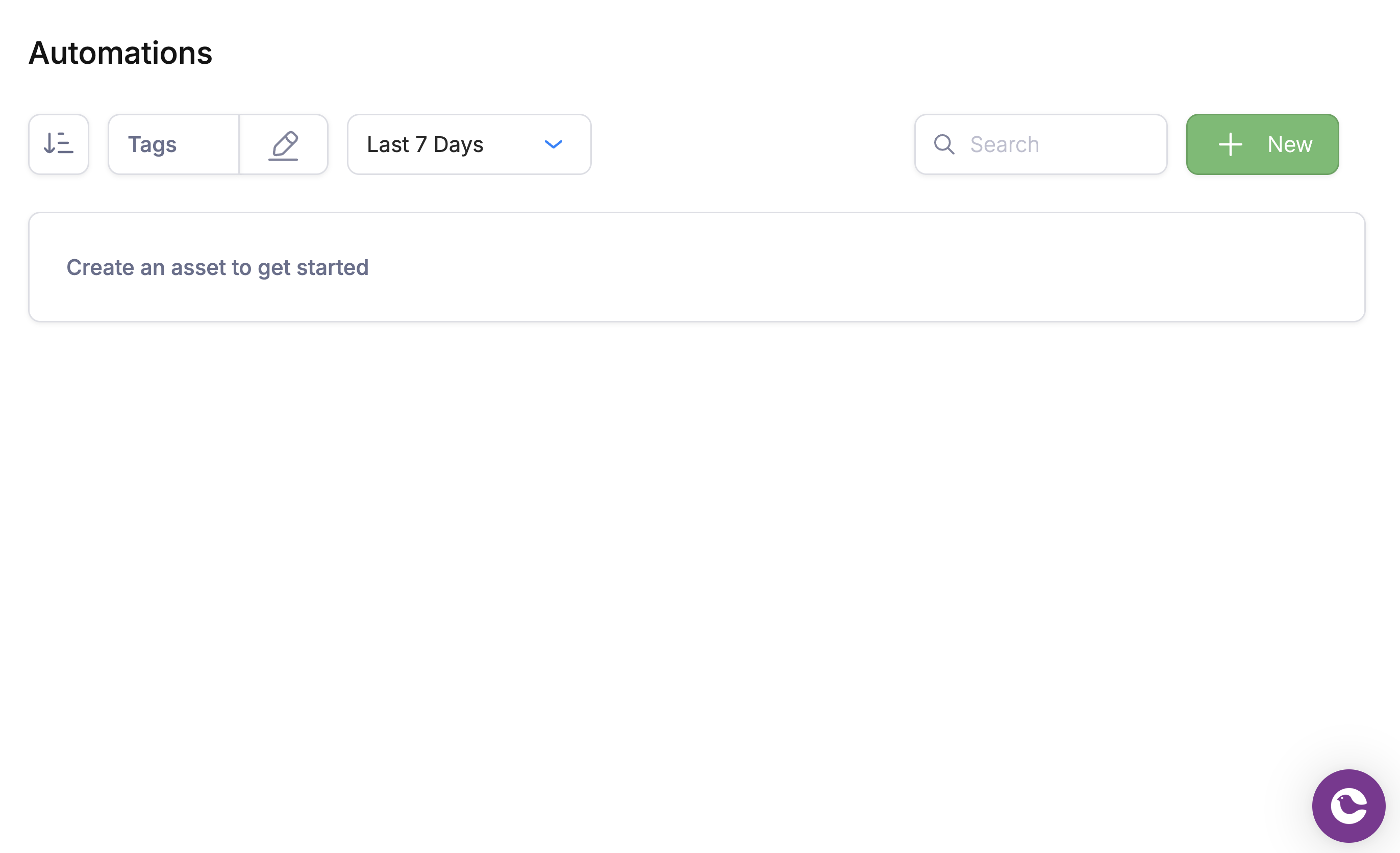 Automations list page with New Automation button