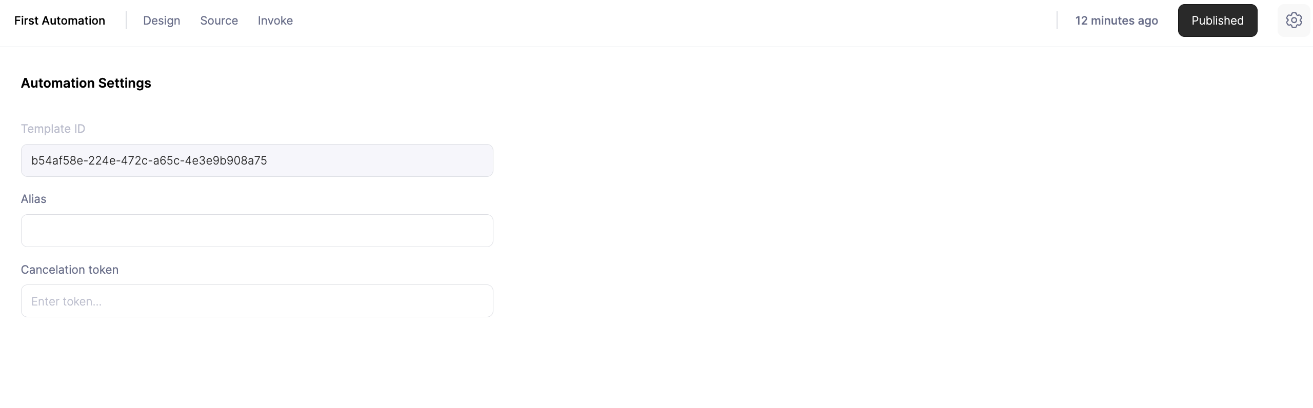 Template ID location, settings tab