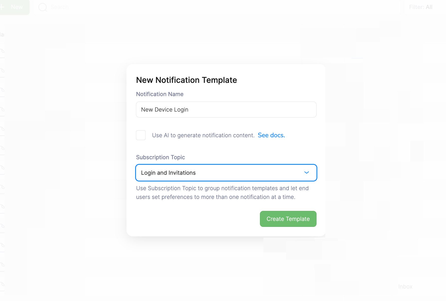Topic Selection in Template Creation