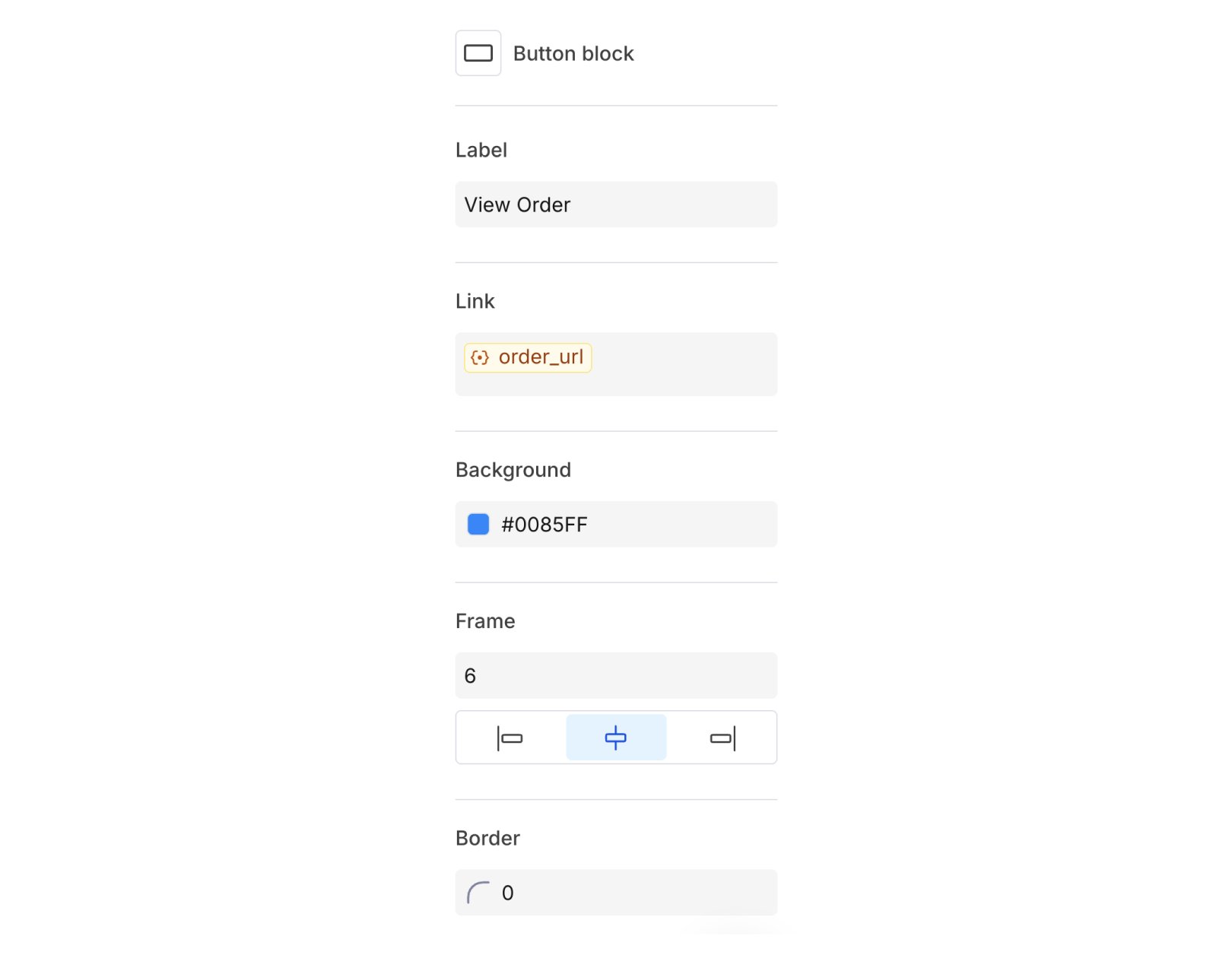 Block settings panel