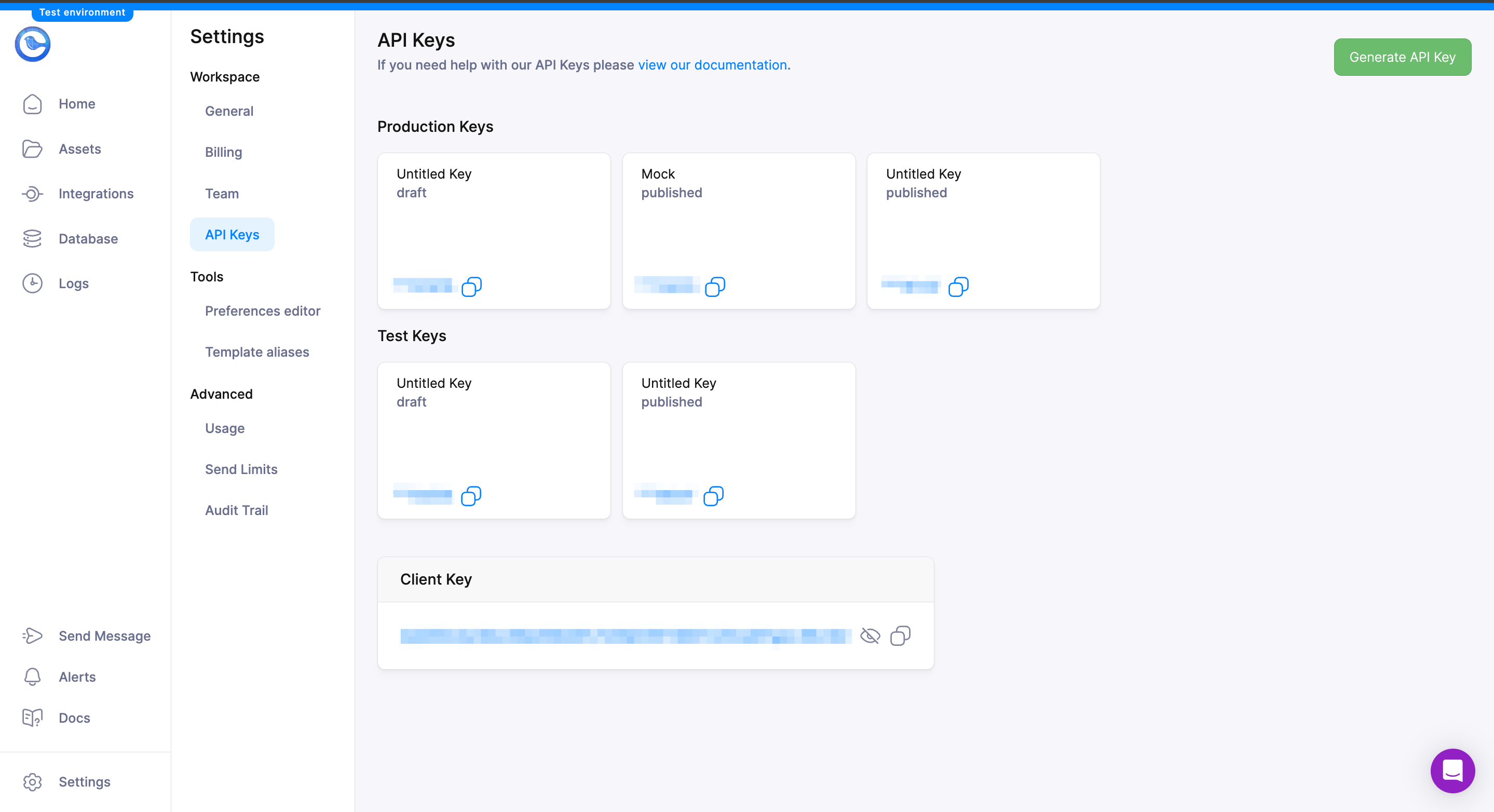 Your Test Environment API Keys