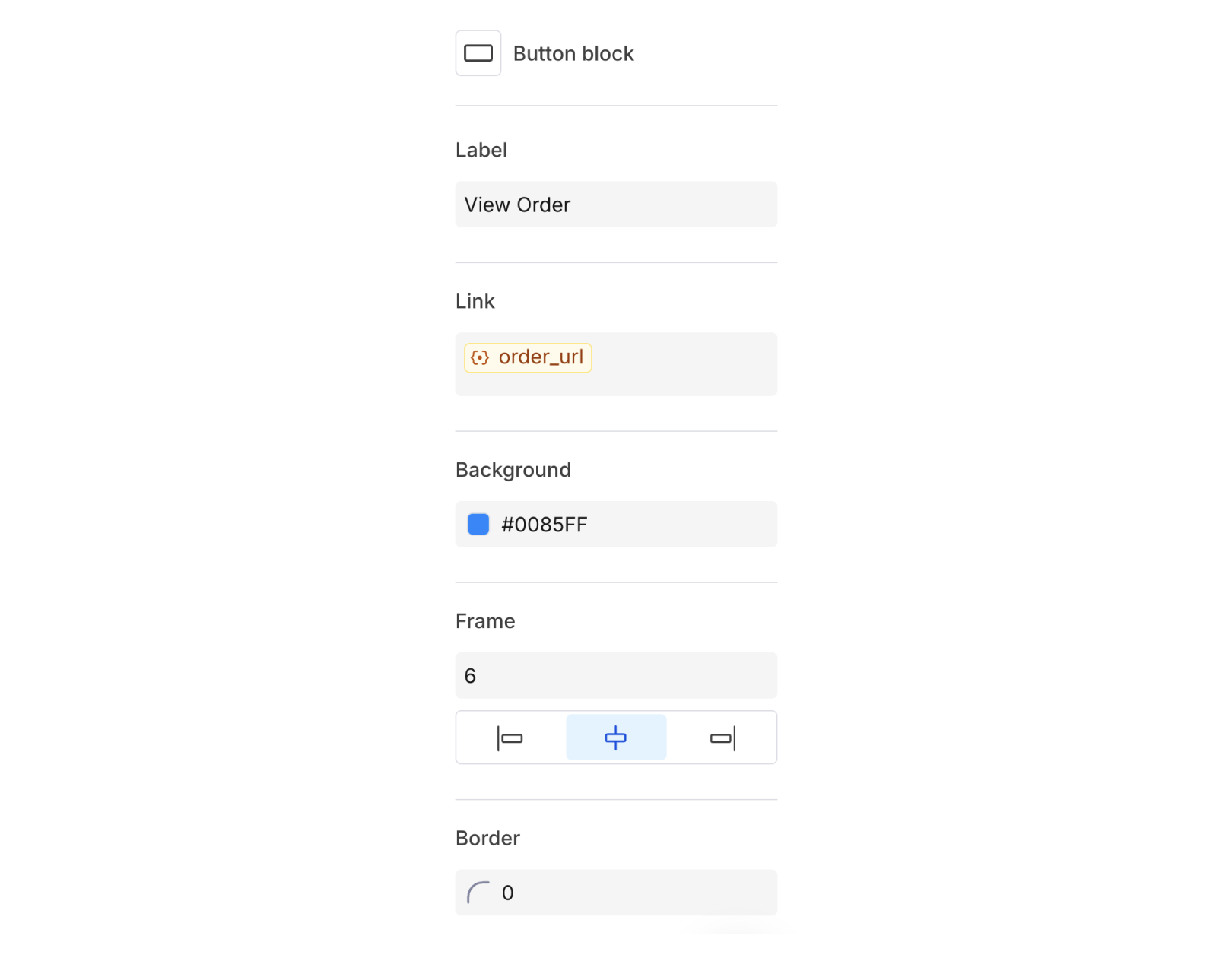 Button block settings in Design Studio
