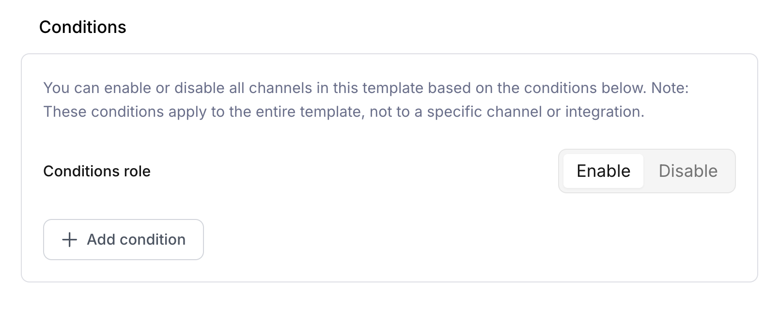 Template conditions configuration
