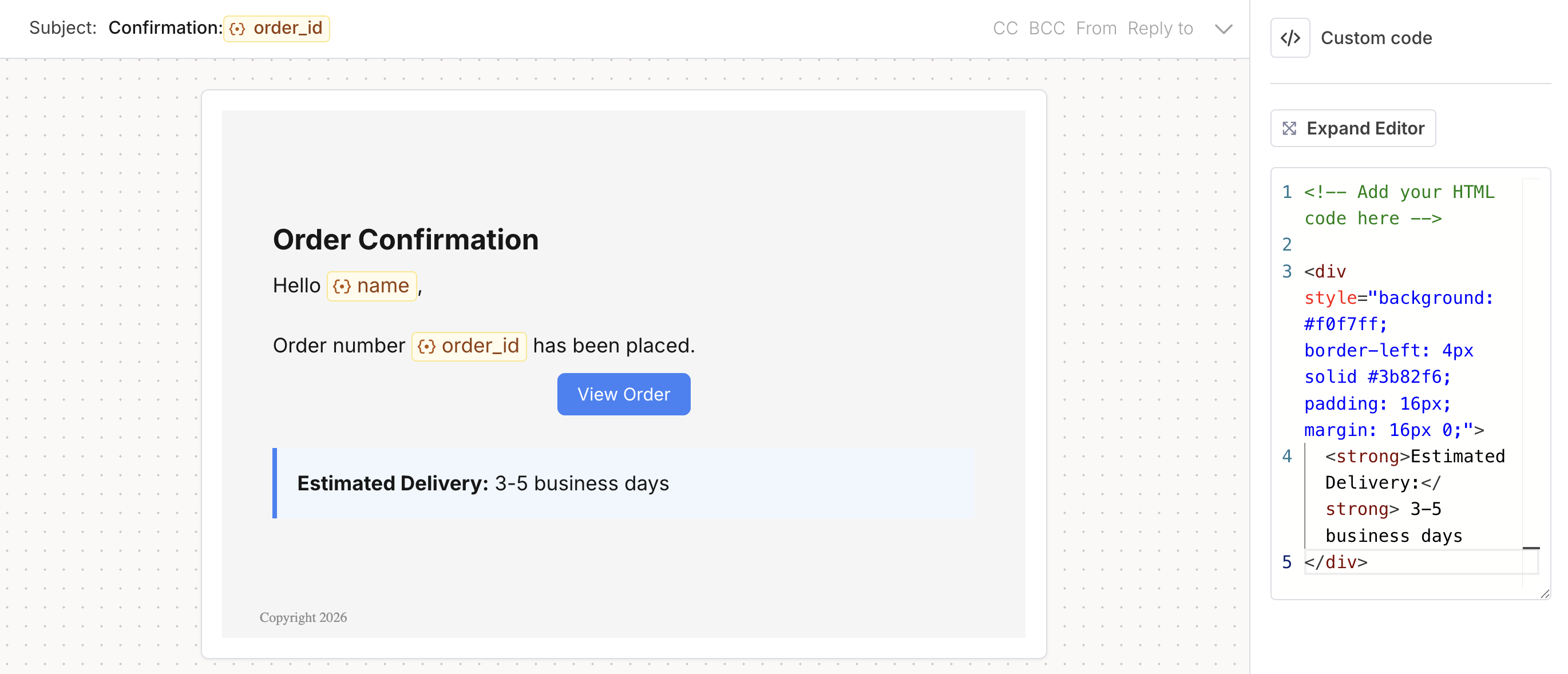 HTML example in Design Studio