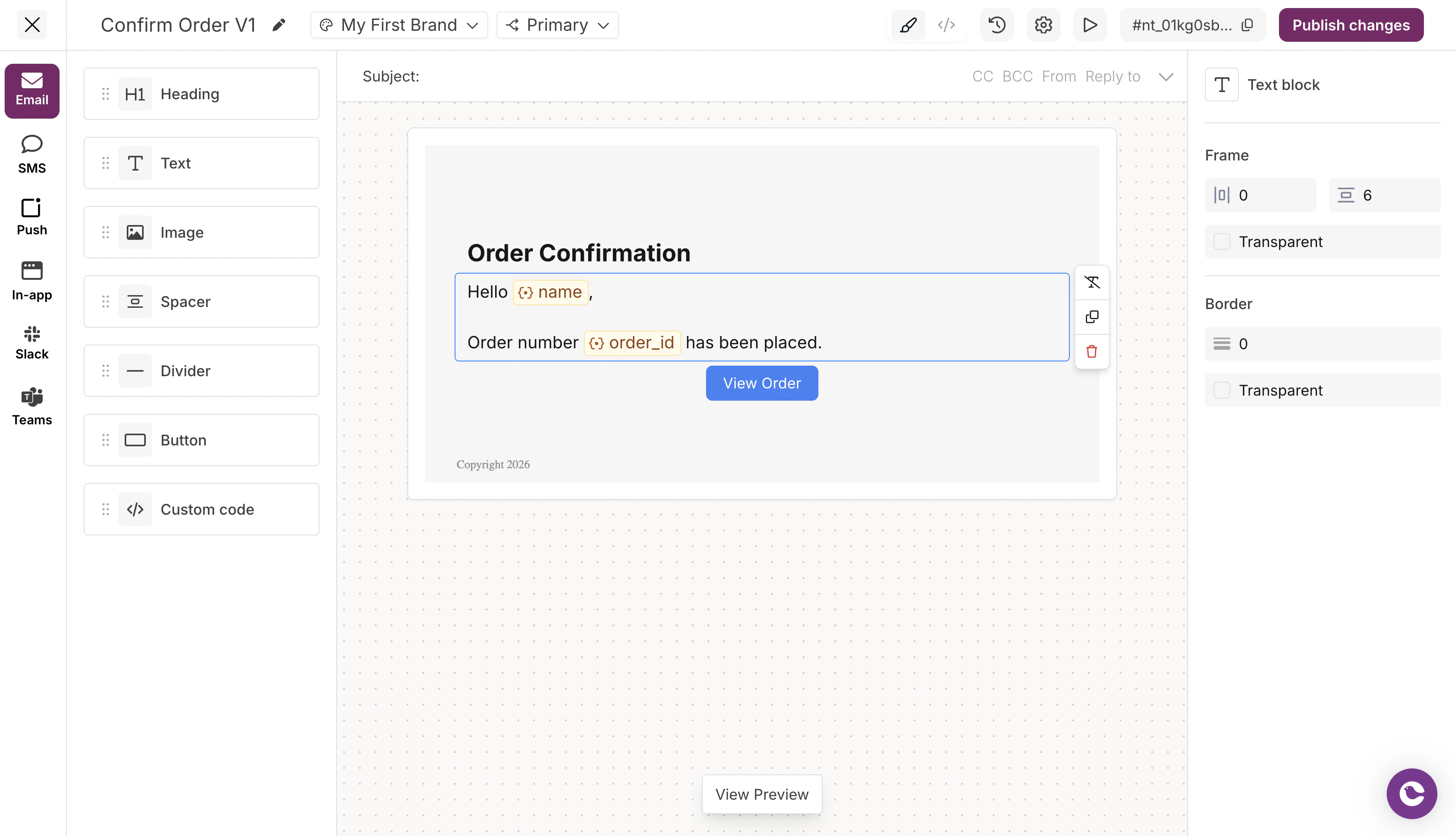 Email channel editor