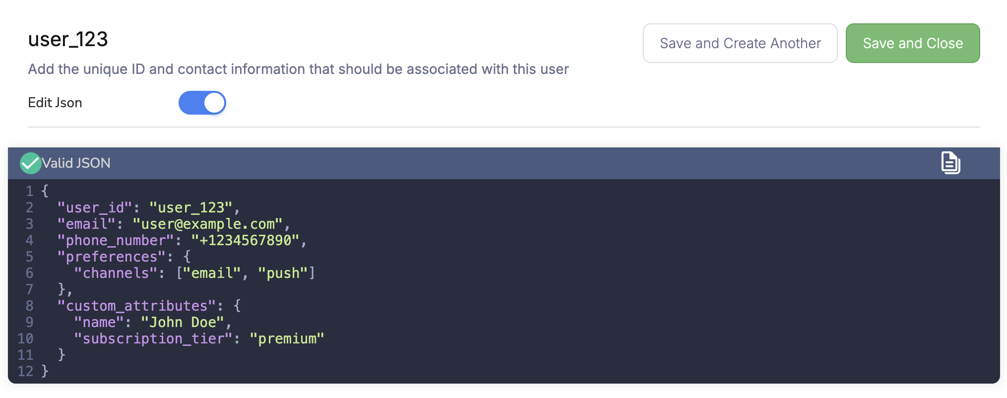 User Custom Attributes