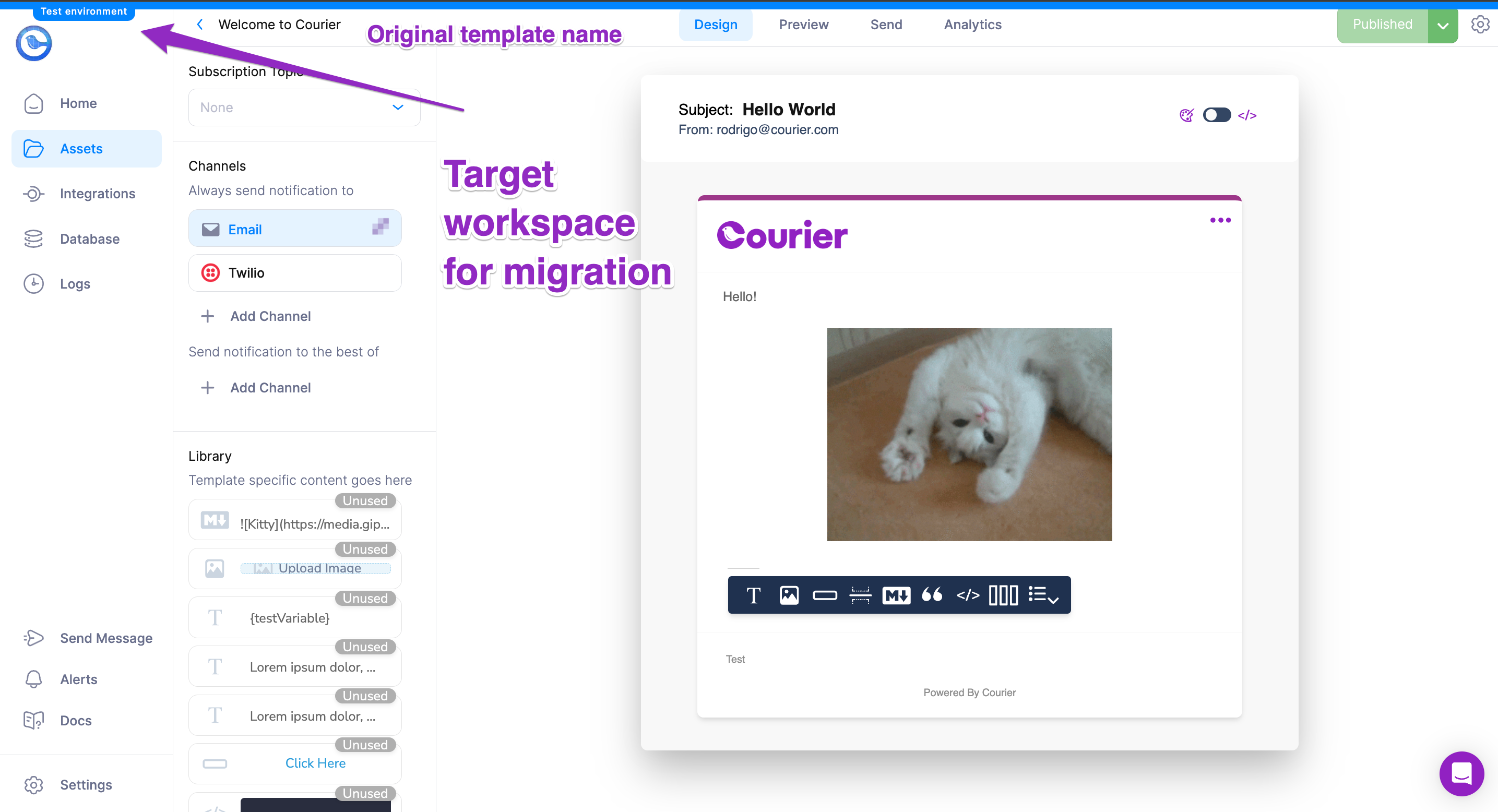 Migrated Template in New Workspace