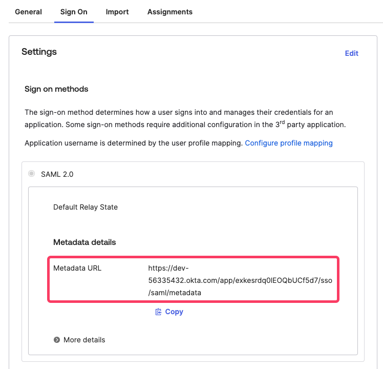 Okta Metadata URL