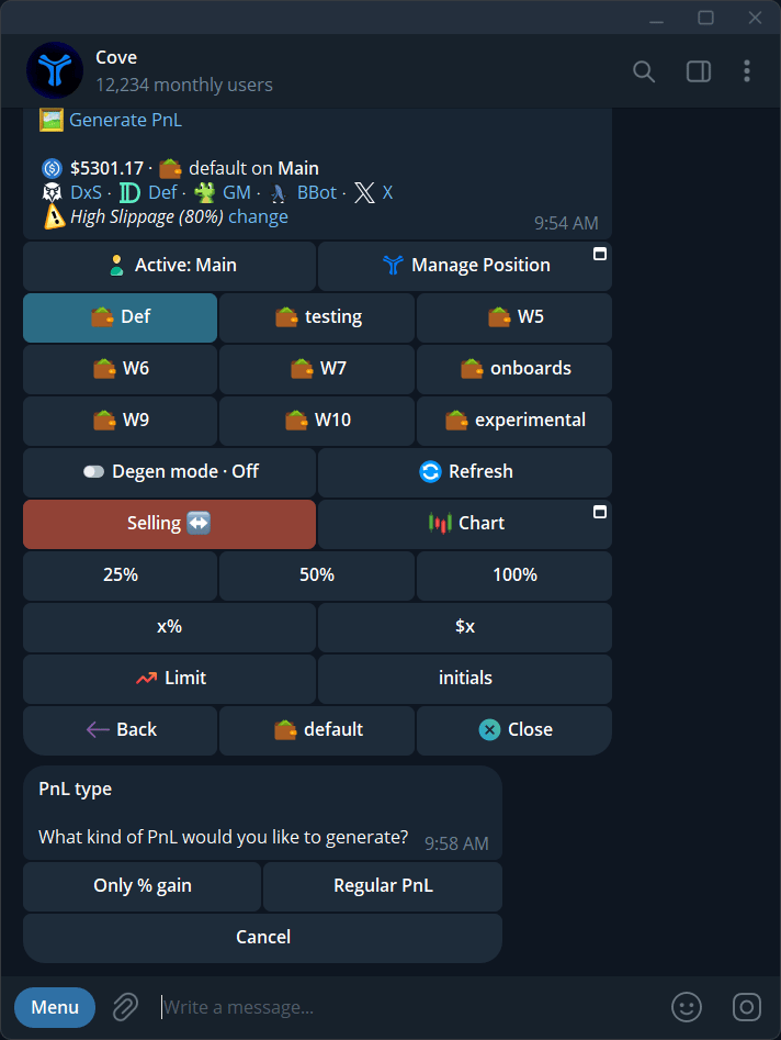 Choose Regular PnL or Only % gain before generating a card.