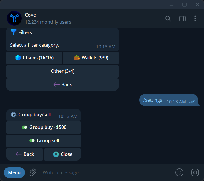 Group buy/sell controls with a buy limit and independent sell toggle.