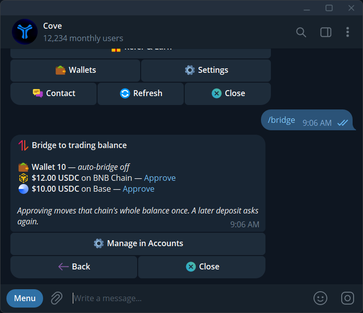 Parked funds awaiting approval, with the wallet and network shown.