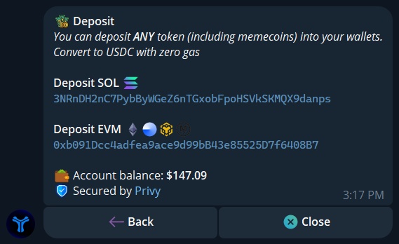 Deposit menu