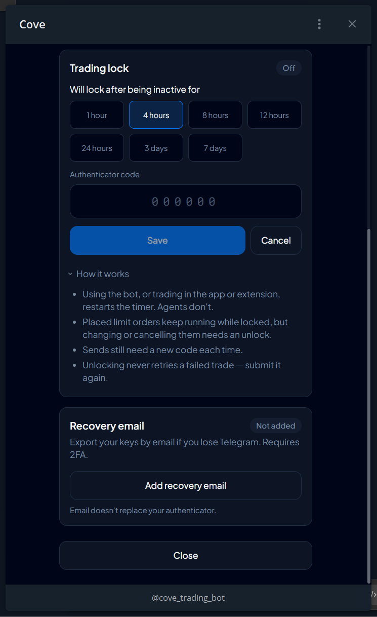Trading lock controls and duration choices.