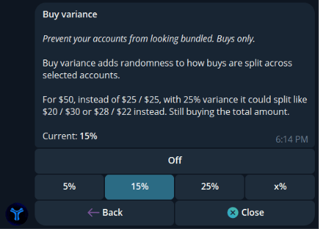 Buy variance settings