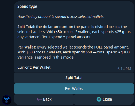 Spend type settings