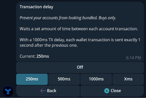 Transaction delay settings