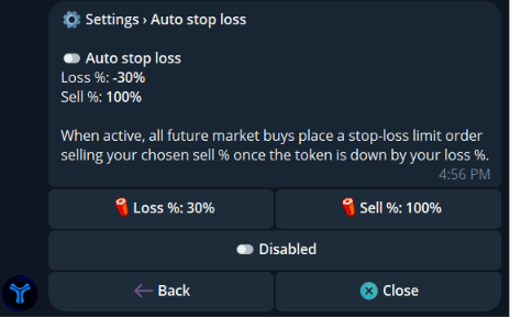 Auto stop loss settings
