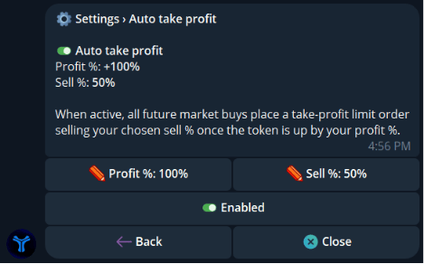 Auto take profit settings