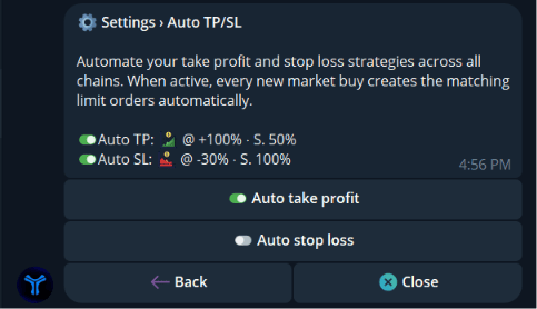 Auto TP SL overview in Cove