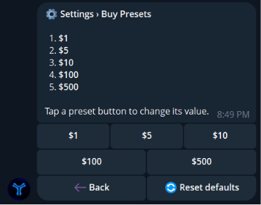 Buy preset amounts in Cove