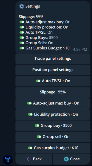 Group sell settings