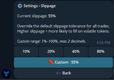 Slippage settings