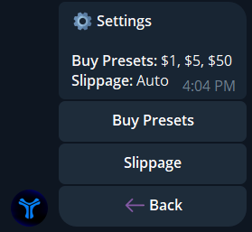 Settings Menu Dashboard