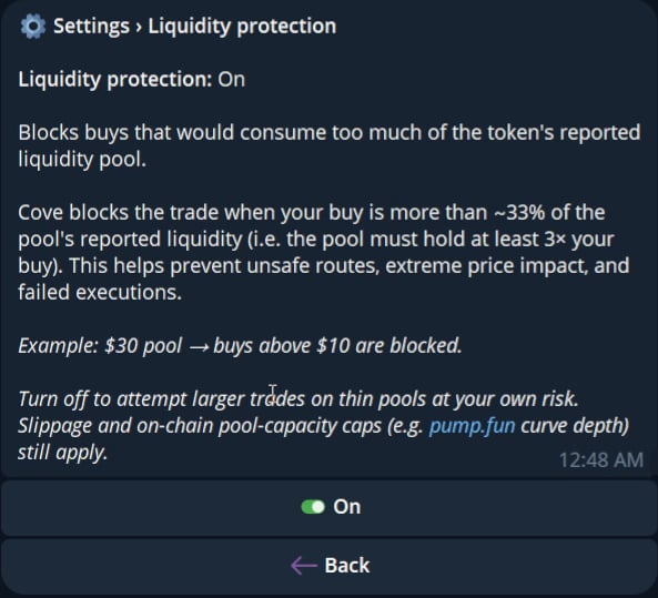 Current Liquidity protection setting and explanation