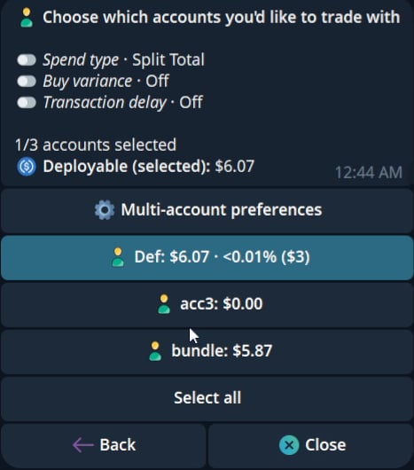 Current multi-wallet account selector with account balances