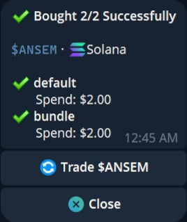 Current multi-wallet buy receipt showing successful execution across selected accounts