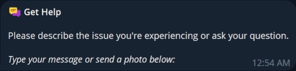 Current Get Help prompt asking for a text description or photo