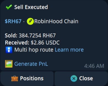 Current Cove Sell Executed receipt