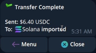Current successful internal transfer receipt