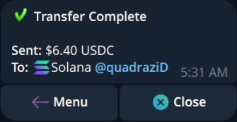 Current successful Telegram user transfer receipt