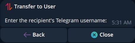 Current prompt for entering a Telegram transfer recipient