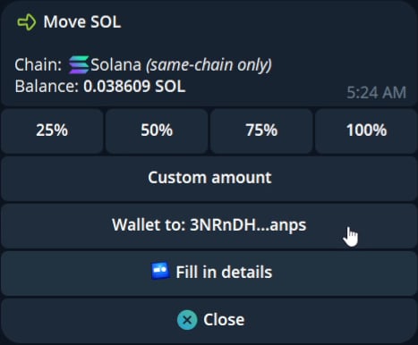 Current token withdrawal form with the balance and wallet address