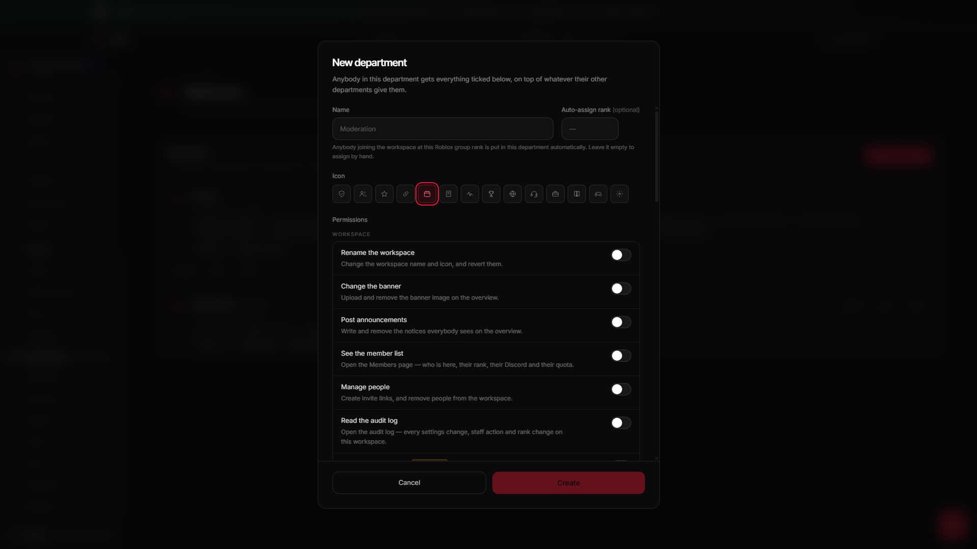 Settings → Departments