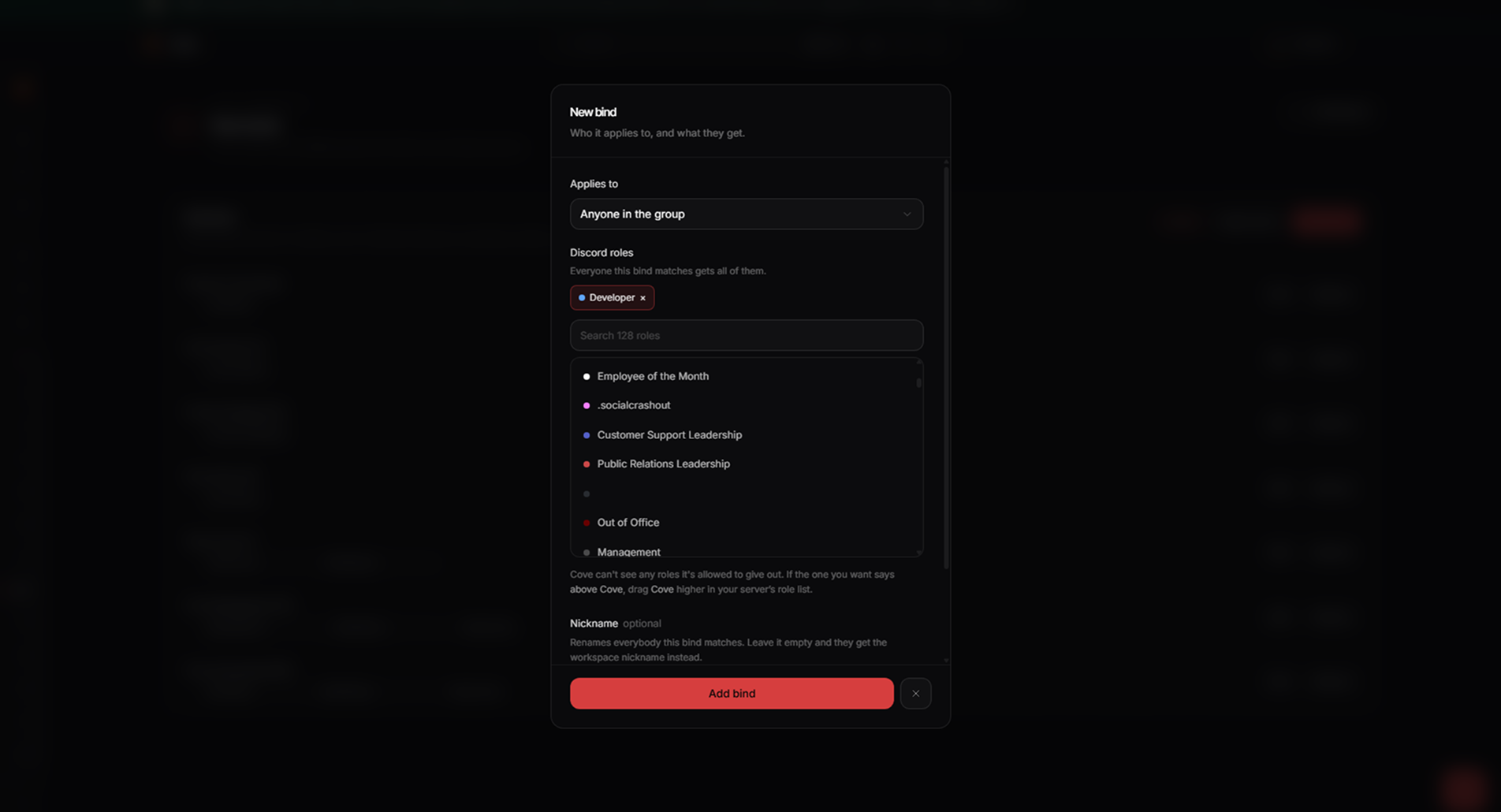 Settings → Role binds