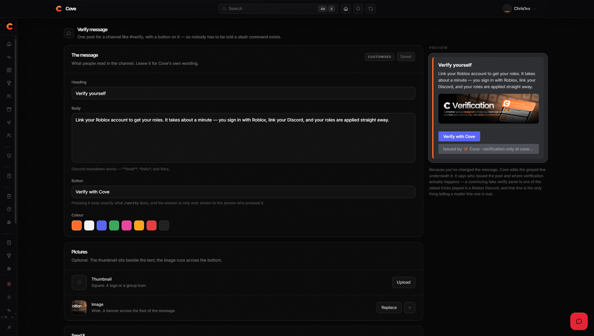 The verify message in Discord
