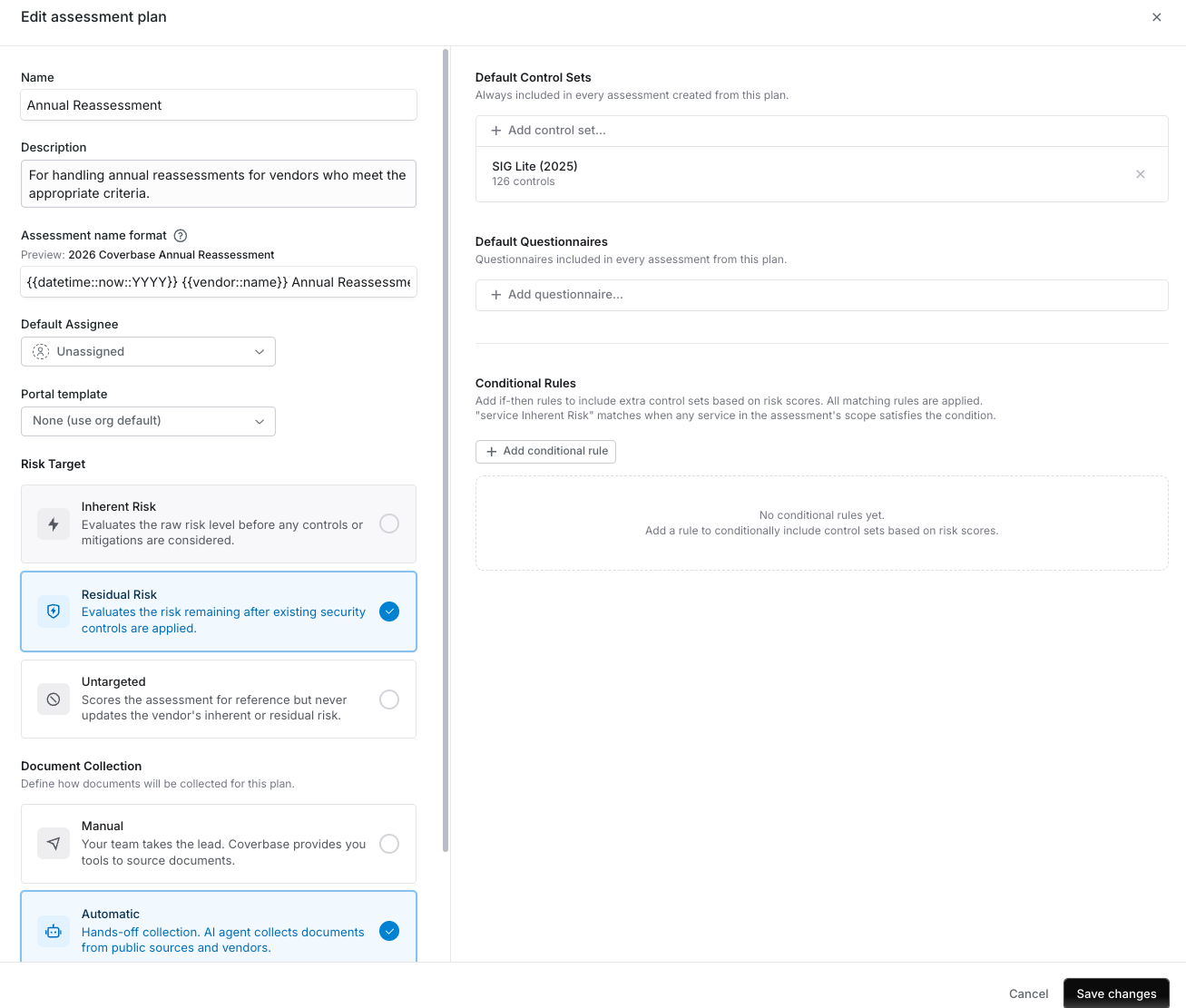 Reassessment cadence settings