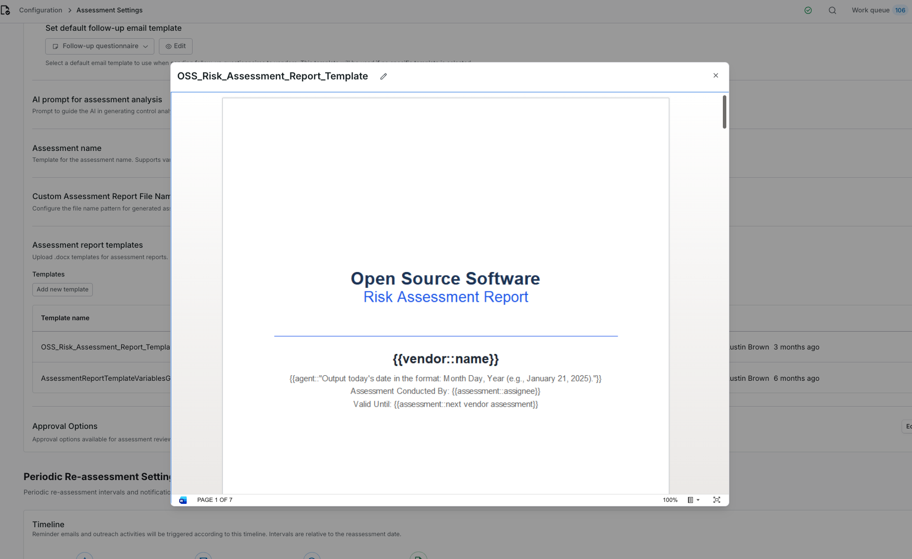 Assessment report template builder