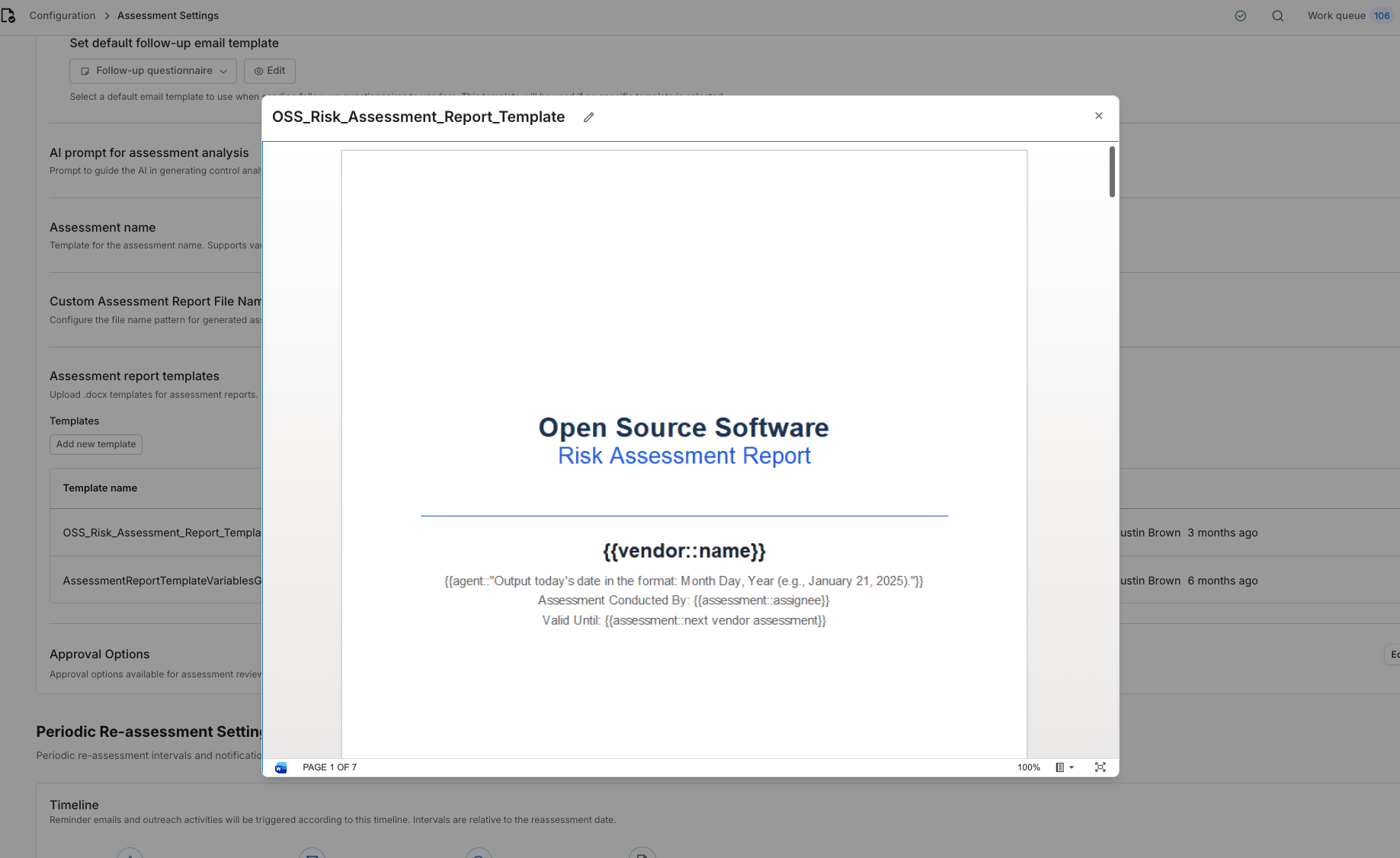 Assessment report template builder