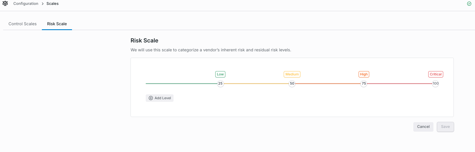 Risk scale configuration with adjustable bands