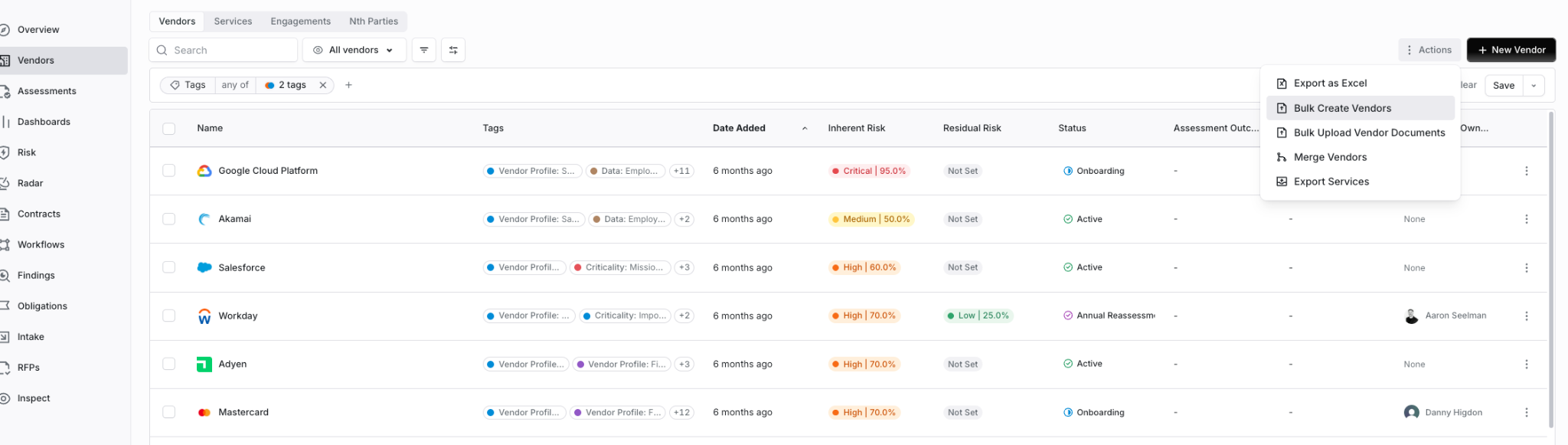 Bulk create vendors import screen