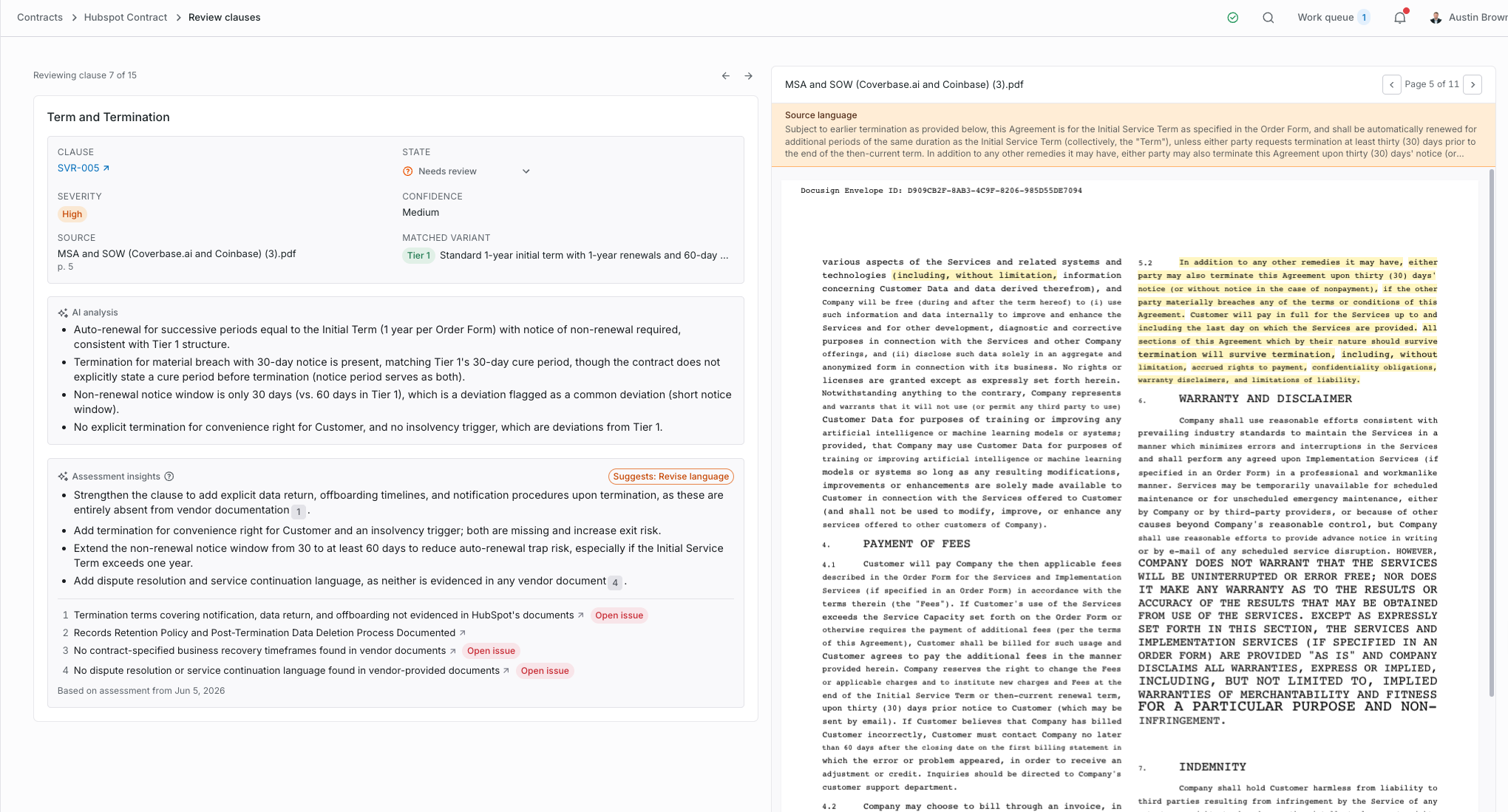 Extracted contract terms